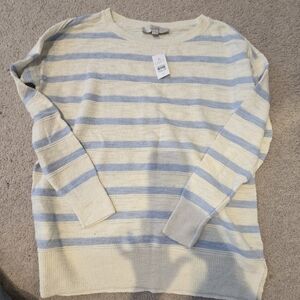 LOFT Cream and Blue Striped Sweater